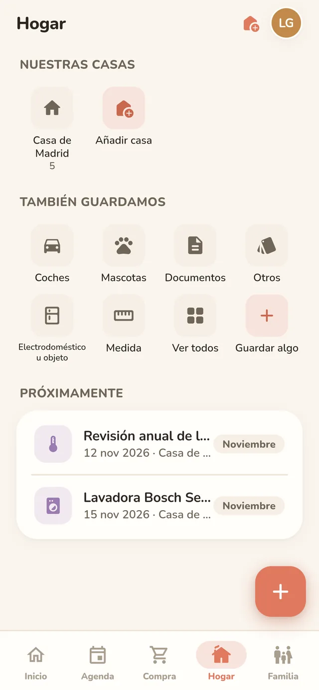 Datos de la casa y próximos avisos de mantenimiento